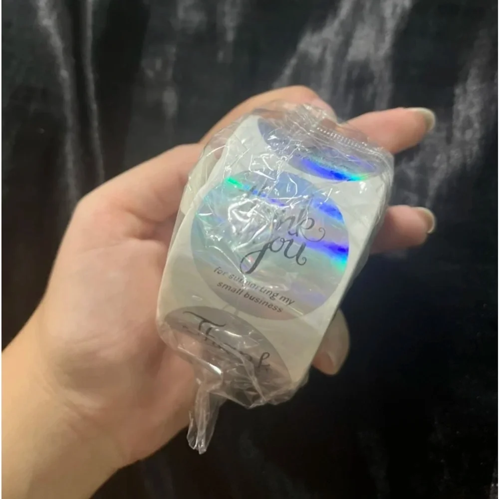 New 500 Pcs Laser Holographic Thank You  Silver Round Business Adhesive Stickers